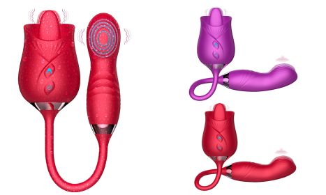 10-frequency 3 in 1 Tongue Licking Stimulus G Spot Telescopic Vibrator (Color: Red)